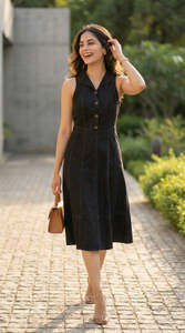 Maxi en denim de coton noir boutonné pour femmes - Product Image 3