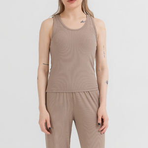 Tops de Tirantes para Mujer al por Mayor de Verano, Top sin Mangas Acanalado Color Taupe para Mujer, Estilo Relajado, Casual, Cómodo, Ropa Urbana - Product Image 1