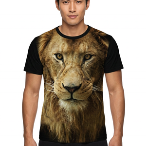 T-shirt à manches courtes pour homme avec impression photo de lion, coupe classique, col rond, style décontracté, tissu tissé 100% polyester - Product Image 4