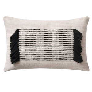 New Arrival Modern <b>White</b> Bohemian Style <b>Cushion</b> <b>Cover</b> with Tassels Geometric Pattern Sustainable Home Decor India Hand Woven - Product Image 1