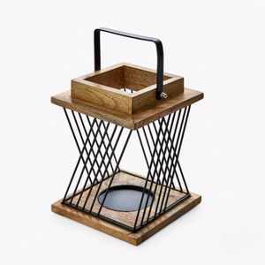 Classic Dynamic Design Square Shape Wood Metal & Glass Candle <b>Lantern</b> Centerpiece for Floor Home & Hotel with <b>Black</b> Finished - Product Image 5