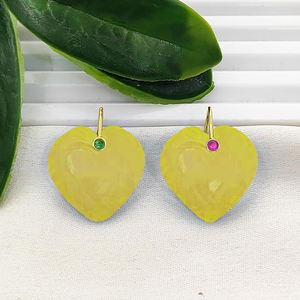 Colgante de Calcedonia Amarilla con Forma de Corazón Tallado de 20mm, Amuleto de Calcedonia Amarilla en Forma de Corazón, Chapado en Oro, Proveedor de Joyería - Product Image 1