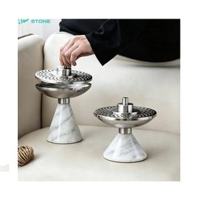 Modern Epoxy Hybrid Pedestal Incense Holder – Polished Copper Lattice <b>Mesh</b> Dish Oud Burner - Product Image 5