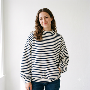 Oversized Striped <b>Mock</b> <b>Neck</b> Sweatshirt for Women Casual Relaxed Fit Pullover <b>Top</b> Oversized <b>Mock</b> <b>Neck</b> Sweatshirt Cozy Fleece - Product Image 1