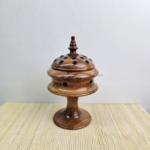 Brûleur d'encens en bois naturel fabriqué à la main Encensoir religieux rustique avec bouchon de coriandre et attrape-cendres pour la saison de printemps - Product Image 3