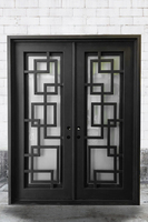 Portes d'entrée doubles extérieures en fer forgé et verre pour villa, finition personnalisable, étanches, garantie 3 ans
