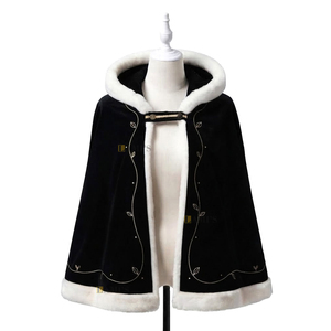 Cape en velours noir avec bordure en fourrure blanche et broderie dorée, cape de costume, cape traditionnelle de carnaval - Product Image 5