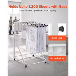 Mobile Blueprint Storage Rack with 6 Pack 24 Inch Aluminum <b>Clamps</b> 4 Wheels Steel <b>Frame</b> - Product Image 4