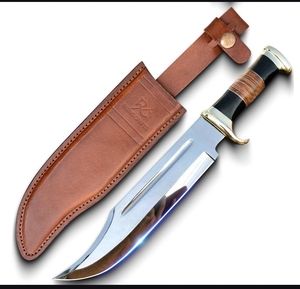 Couteau de chasse Bowie LEGACY BLADES de qualité supérieure en acier à haute teneur en carbone, manche en cuir fait main, lame fixe à pointe tombante, OEM ODM - Product Image 3