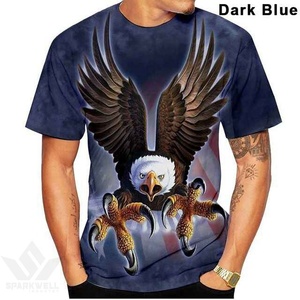 Camiseta Personalizada para Hombre con Gráfico de Águila Azul Oscuro, Manga Corta, Cuello Redondo, Corte Regular, 100% Poliéster, Impresión por Sublimación, Estilo Casual Urbano - Product Image 2