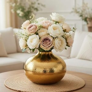 Pot de fleurs moderne en métal doré martelé, 7,4 pouces de diamètre, rond, pour plantes d'intérieur de petite taille - Product Image 1