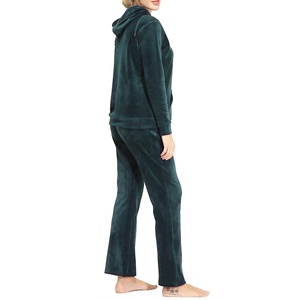Women's Dark Green Hooded <b>Tracksuit</b> Set Full Length Solid Color Casual Joggers with Side Pockets Breathable Winter Wear - Product Image 2