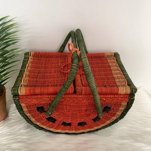 Watermelon picnic baskets luxury rattan <b>storage</b> basket lidded <b>hamper</b> for outdoor activities - Product Image 2