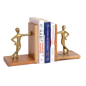 Porte-livres décoratifs en laiton et bois avec figurines humaines dorées pour bibliothèque, bureau, bibliothèque, salle d'étude, maison - Product Image 3