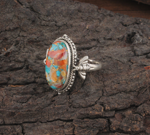 Wholesale Classic Spiny Oyster <b>Turquoise</b> <b>Ring</b> 925 Sterling Silver Honeybee Shoulder Oval Copper Design for Women Party Occasion - Product Image 3