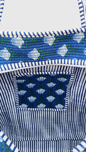 Bolso de mano de lona azul con estampado de conchas, estilo bohemio, parte superior abierta, para ir de compras en todas las estaciones - Product Image 2