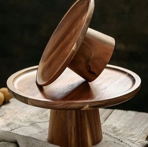 Support à gâteau en bois massif artisanal, plateau de présentation moderne et luxueux pour desserts et fruits, idéal pour la décoration de restaurants, hôtels et fêtes - Product Image 3