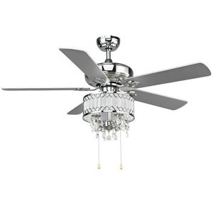 Ventilatore da Soffitto in Cristallo da 52 Pollici con Luce, 5 Pale Reversibili, Design Retrò in Ferro, Uso Interno, Motore AC/DC 110V - Product Image 5