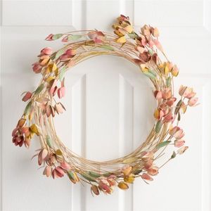 Wholesale Handcrafted Metal Floral Wall <b>Wreath</b> <b>Artificial</b> Pink Flower Leaves Garland Home Decor Living Room Christmas Garland - Product Image 1