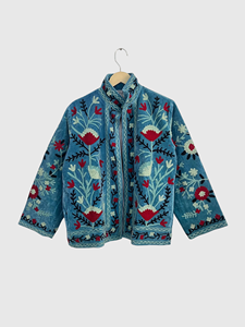 Veste en coton brodée de fleurs, col mandarin, manches longues, grande taille, style Prairie Chic pour femmes, vêtements d'hiver - Product Image 1