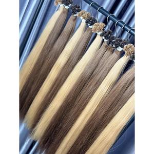 Extensiones de Cabello con Punta Plana, Cabello Humano Liso, Balayage con Reflejos Marrón Oscuro y Rubio, Virgen Vietnamita, Doble Trama - Product Image 1