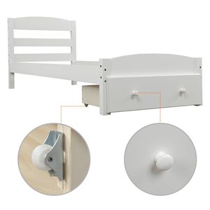 Letto a piattaforma singolo bianco con cassetto contenitore e supporto a doghe in legno, non necessita di rete a molle - Product Image 5