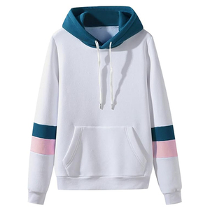 Sweat-shirt à capuche unisexe blanc avec blocs de couleur, poche sur la manche, décontracté, pour l'automne, sweats à capuche pour hommes - Product Image 1