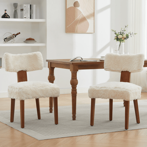 Set di 2 Sedie da Pranzo Moderne Senza Braccioli in Tessuto Peloso, Design Curvo per Soggiorni in Stile Rustico e Ristoranti - Product Image 1
