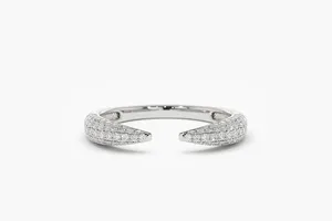 14K Real Gold Stackable Open Cuff Ring with Micro Pave set Lab Created Diamond Adjustable Open Gold Ring by Indian Manufacturer - Product Image 3