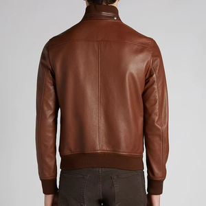 Chaquetas de cuero al por mayor para hombre, chaqueta de cuero genuino para otoño e invierno, estilo urbano teñido liso, OEM ODM - Product Image 6