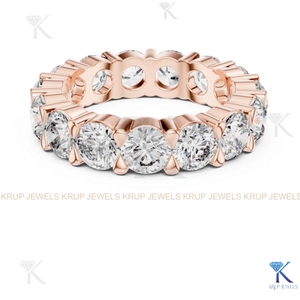 Bague d'éternité en or massif avec diamants de laboratoire ronds à griffes en U, CVD, pour femme, bague de mariage - Product Image 2