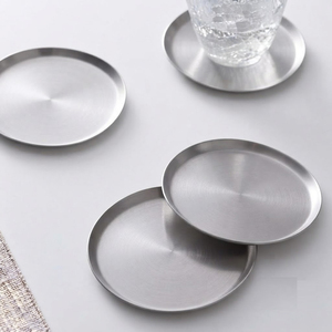 Stainless Steel Coasters Premium Brushed Metal Drink Coasters Set Round Table <b>Mats</b> For Coffee Mug Wine Glass Home <b>Bar</b> Decor - Product Image 1