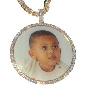Moissanite <b>Memory</b> Pendant Sterling Silver Yellow Gold Custom Picture Pendant for Birthday <b>Gift</b> - Product Image 4