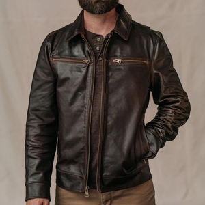 Veste en cuir marron foncé pour homme, style Cafe Racer, vintage, pour motard, fermeture éclair, cuir véritable, veste moto, vente en gros OEM - Product Image 6