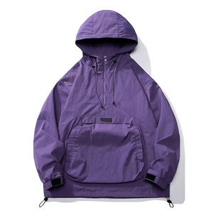 Veste de sport coupe-vent à capuche pour homme, demi-zip, manches longues, en mélange de nylon robuste, couleur violette, matière de qualité supérieure - Product Image 1