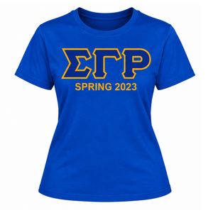 เสื้อยืด Sigma Gamma Rho Royal Blue Spring 2023 พิมพ์ลายตัวอักษรกรีกสีทอง แขนสั้น คอกลม เสื้อผ้าชมรมกรีก เสื้อลำลอง - Product Image 3