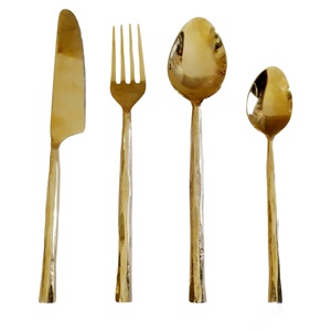 Ensemble de couverts de finition miroir doré en acier inoxydable 18/10 de mariage, couverts dorés, couverts en or mat - Product Image 1