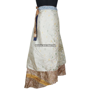 Reversible Vintage Silk Magic <b>Wrap</b> Skirt Halter Tube Dress 2 Layer Reversible Magic Silk Saris <b>Wrap</b> Long Skirt Halter <b>Sarong</b> - Product Image 1