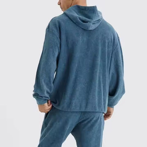 Ensemble de survêtement bleu à capuche pour homme, manches longues, couleur unie, sweat-shirt et pantalon décontractés avec poches latérales, tenue d'automne - Product Image 4