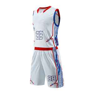 Ensemble de maillots de basket-ball sublimés personnalisés, blanc, rouge, bleu, col en V, sans manches, uniforme respirant avec numéro 88 - Product Image 3