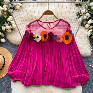 秋のフルスリーブカジュアルブラウス、女性用花柄シャツ、レディースカジュアルトップス、婦人服卸売 - Product Image 1