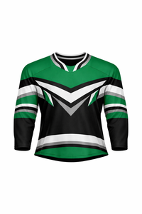 Jersey de Hockey sobre Hielo para Hombre, Verde, Negro y Blanco, con Rayas, Manga Tres Cuartos, Cuello en V, Absorbente de Humedad, Sublimado - Product Image 2