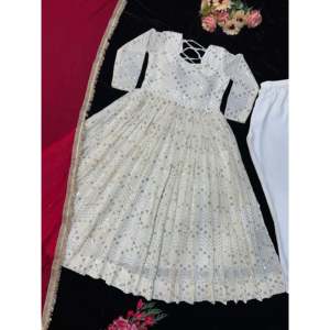 Magnifique robe Anarkali avec jupe et dupatta, tenue de soirée en polyester - Product Image 2