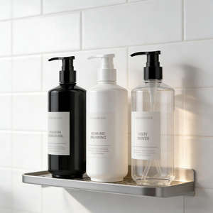 Vente en gros de flacons pompe ronds en plastique PET blanc et noir de 450 ml pour lotion, gel douche, shampoing, emballage cosmétique - Product Image 1