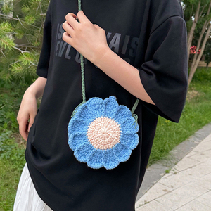 Customized Knitted Yarn <b>Crocheted</b> Floral Women's Shoulder Crossbody <b>Bag</b> 2026 New Style Handmade Cotton Hand <b>Bag</b> - Product Image 2