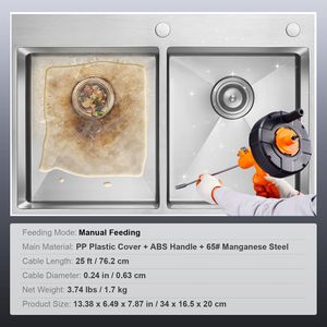 Sonda per la pulizia di scarichi da 25 piedi con alimentazione automatica e attacco per trapano, per la rimozione di intasamenti in cucina e bagno, detergente per scarichi di alta qualità - Product Image 4