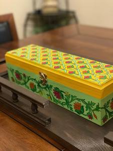 Boîte de rangement carrée en bois écologique peinte à la main, boîte cadeau décorative vintage, organisateur artisanal fait main avec couvercle, logo personnalisé - Product Image 3