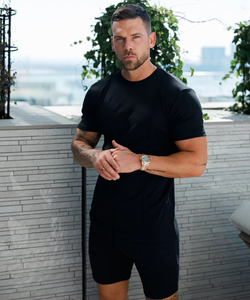 Ensemble 2 pièces surdimensionné pour homme, t-shirt et short à cordon, en polyester/coton tricoté écologique, style vintage, idéal pour l'été (ODM) - Product Image 6