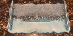 Resin Tray and Coaster <b>Set</b>: <b>Blue</b>, Silver Glitter, Custom Available - Product Image 2