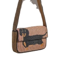 Sac à bandoulière perlé à imprimé animal, style bohème, broderie artisanale, sac à main à sangle unique, fermeture à rabat, rouge et blanc